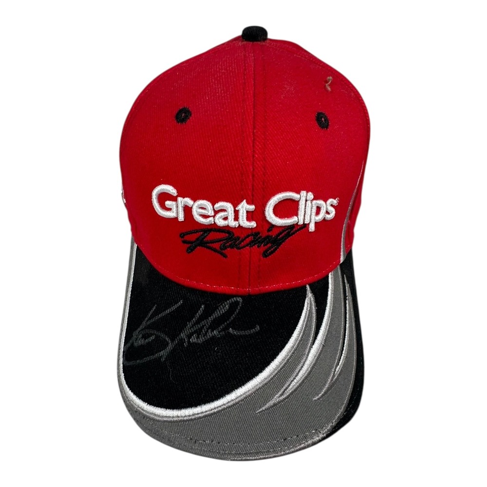 Great Clips‎ Racing Hat Cap Autographed NASCAR Red Black